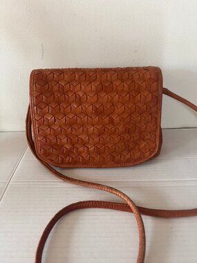 DAY & MOOD WOVEN LEATHER FLAP CROSSBODY BAG